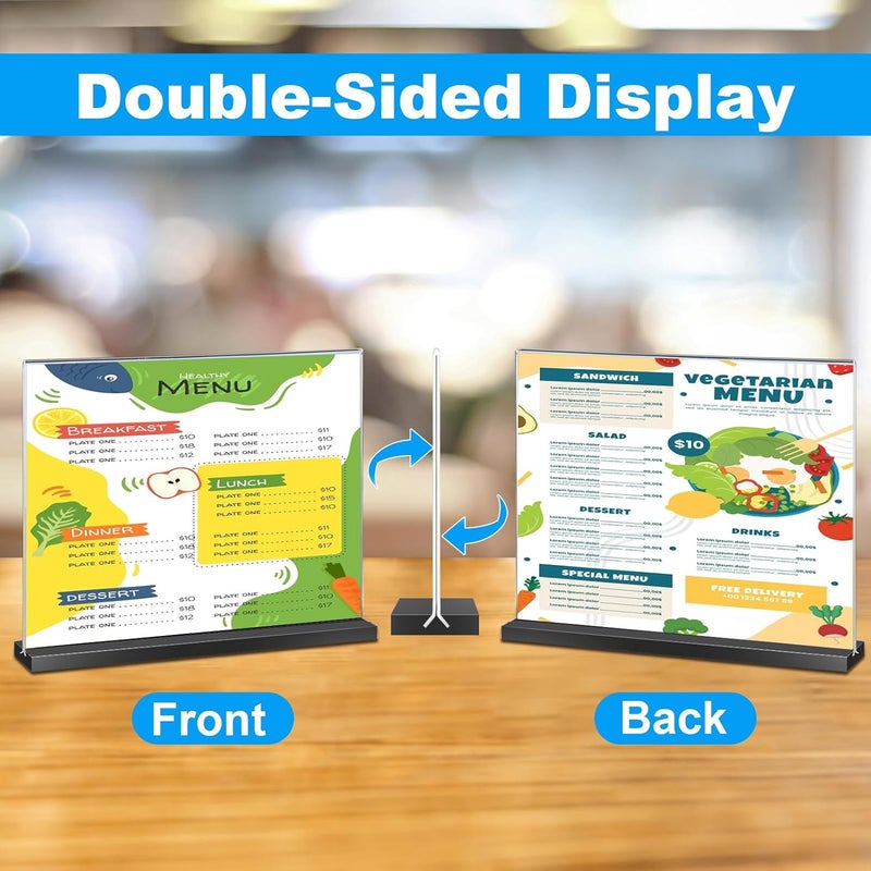 EHWINE 3 Pack Acrylic Sign Holder 8.5 x 11 Horizontal, Double-Sided Stand up Table Top Sign Holders, Clear Acrylic Picture Frame Menu Flyer Paper Holder Display Stand for Office Business Store Wedding Party(Black Base) - Image 4